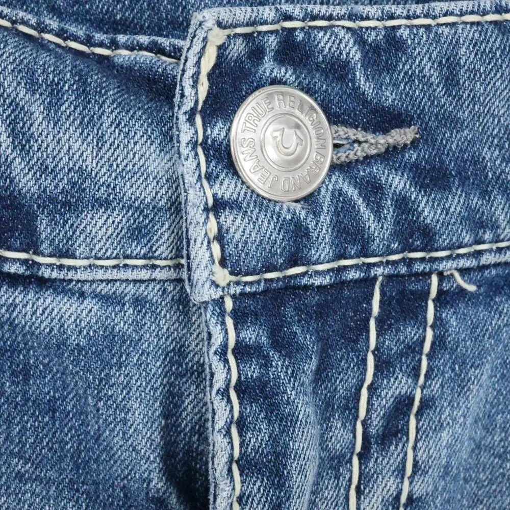 True Religion Jeans Mens 38 x 34 Blue Denim Rocco Relaxed Skinny Flap Pockets